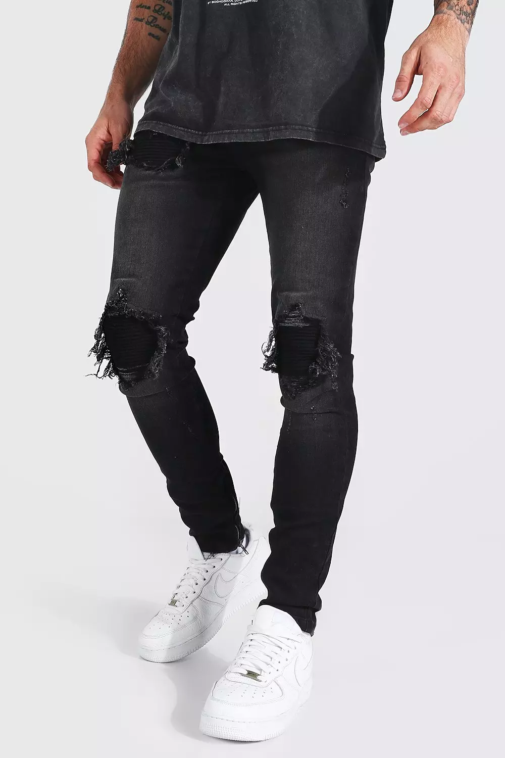 Biker jeans with deals rips